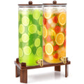 2 Pack 4 Gallon Glass Drink Dispenser with Acacia Wood Stand and Lid Z231020