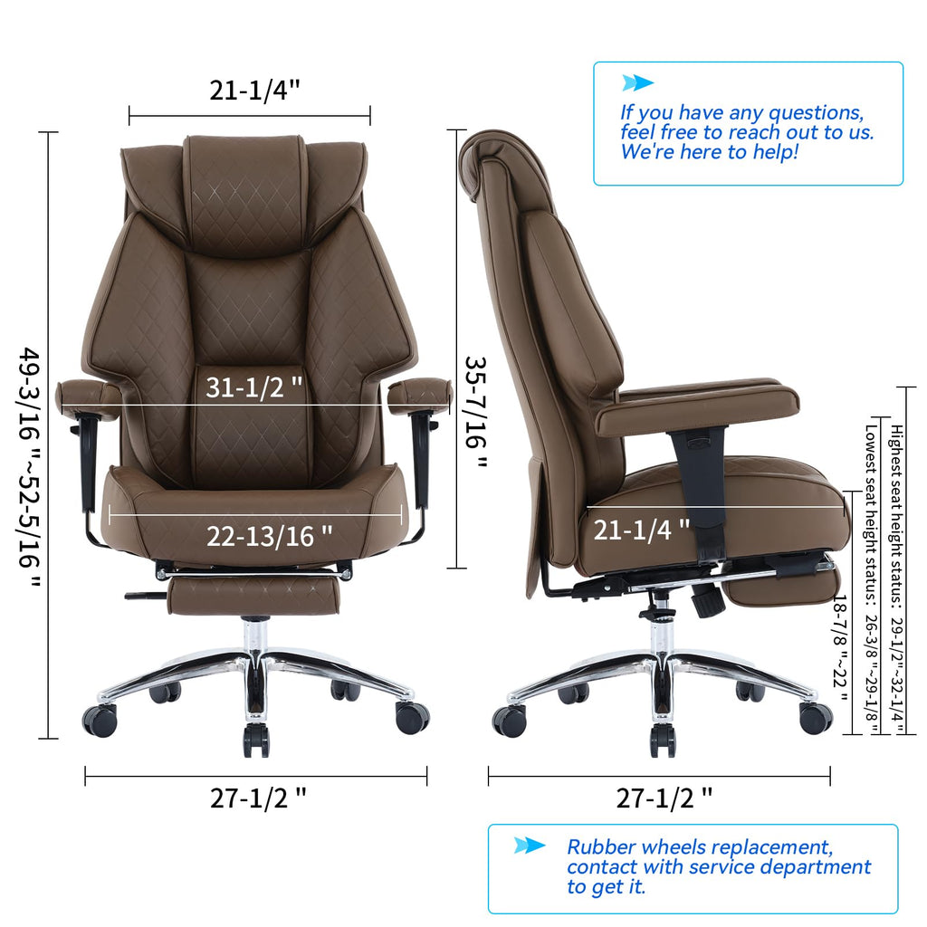 Big and Tall Office Chair with Footrest, PU Leather High Back Executive Chair 400lbs, Ergonomic Computer Chair Lumbar Support (Brown) M513278