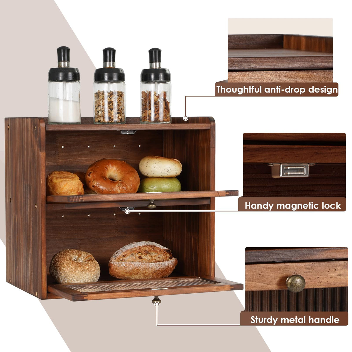 Brown 2 Layer Wooden Bread Box L4333