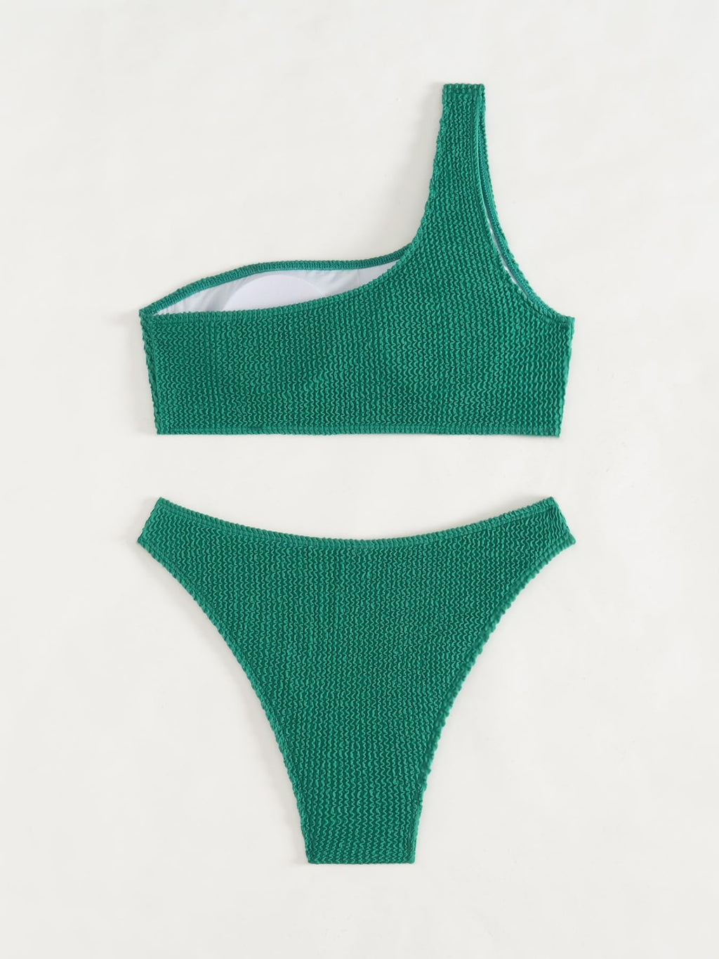 One Shoulder Ribbed Textured Two Piece Swimsuit L814516