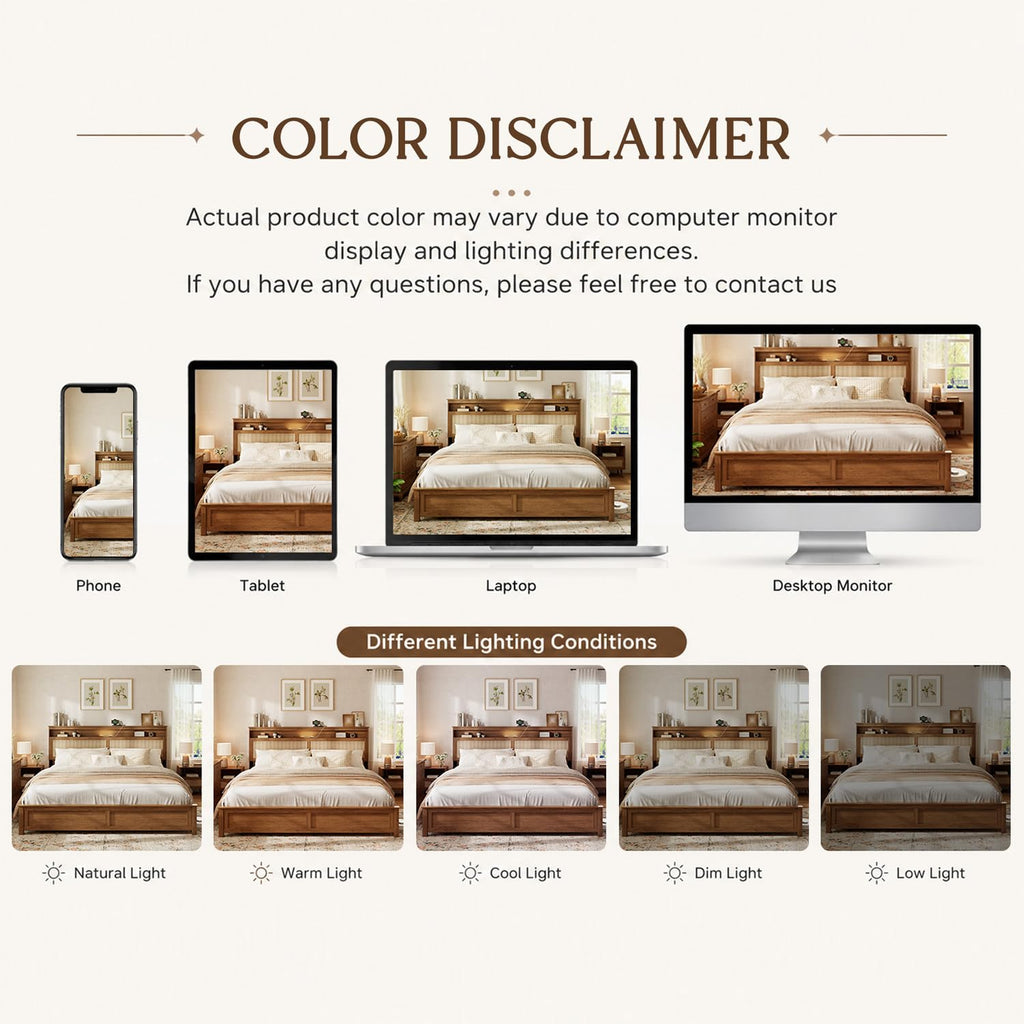 Brown Queen Wood Bed Frame with Storage Headboard O323