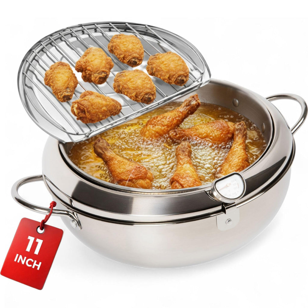 11-Inch Stainless Steel Deep Fryer Pot with Oil Thermometer D1957
