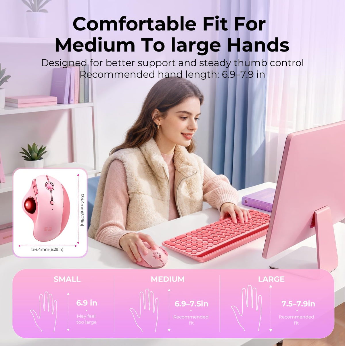 Wireless Ergonomic Pink Trackball Mouse Y571539