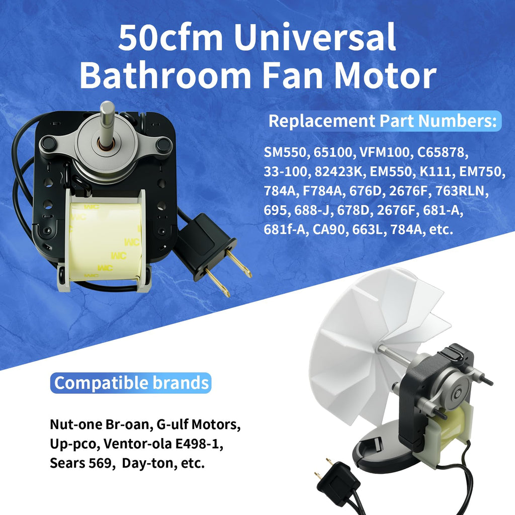 Universal Bathroom Vent Exhaust Fan Motor 50 CFM 120V 60Hz U9233