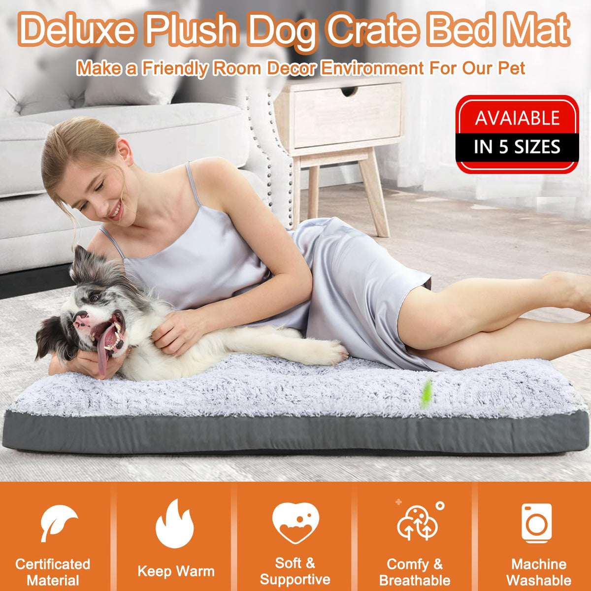 Washable Dog Bed 35 Inch Grey F1229