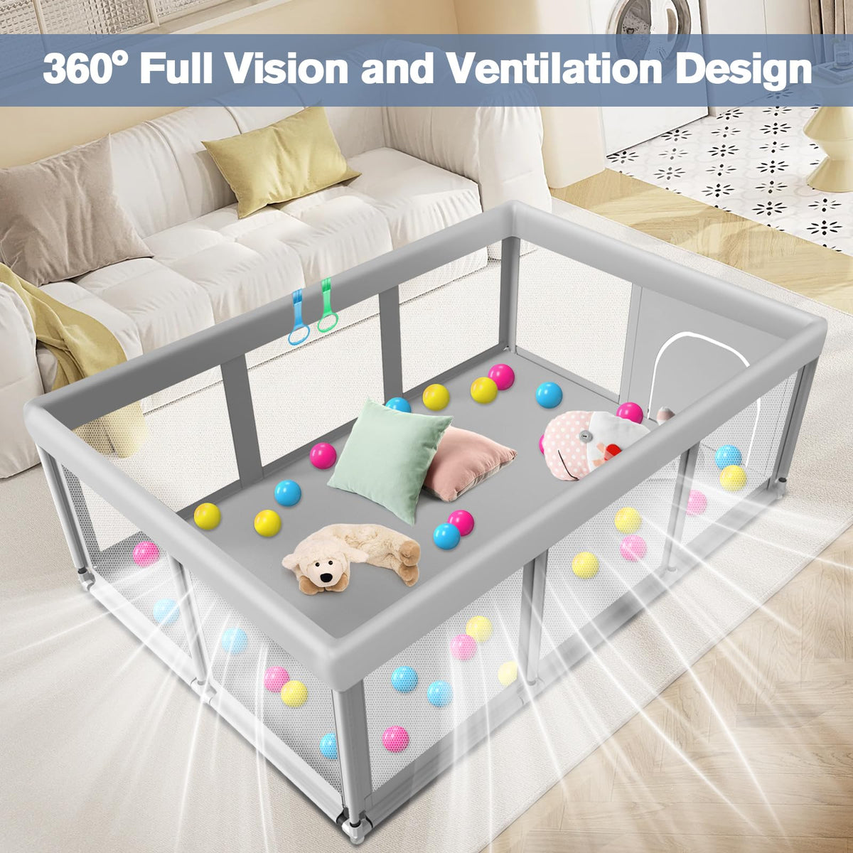 Large Baby Playpen with Soft Breathable Mesh F869