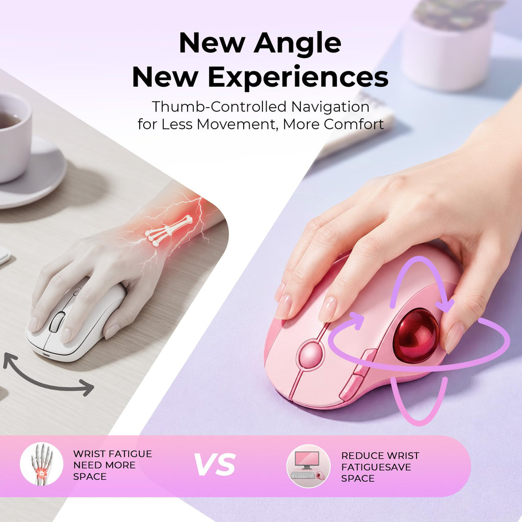 Wireless Ergonomic Pink Trackball Mouse Y571539