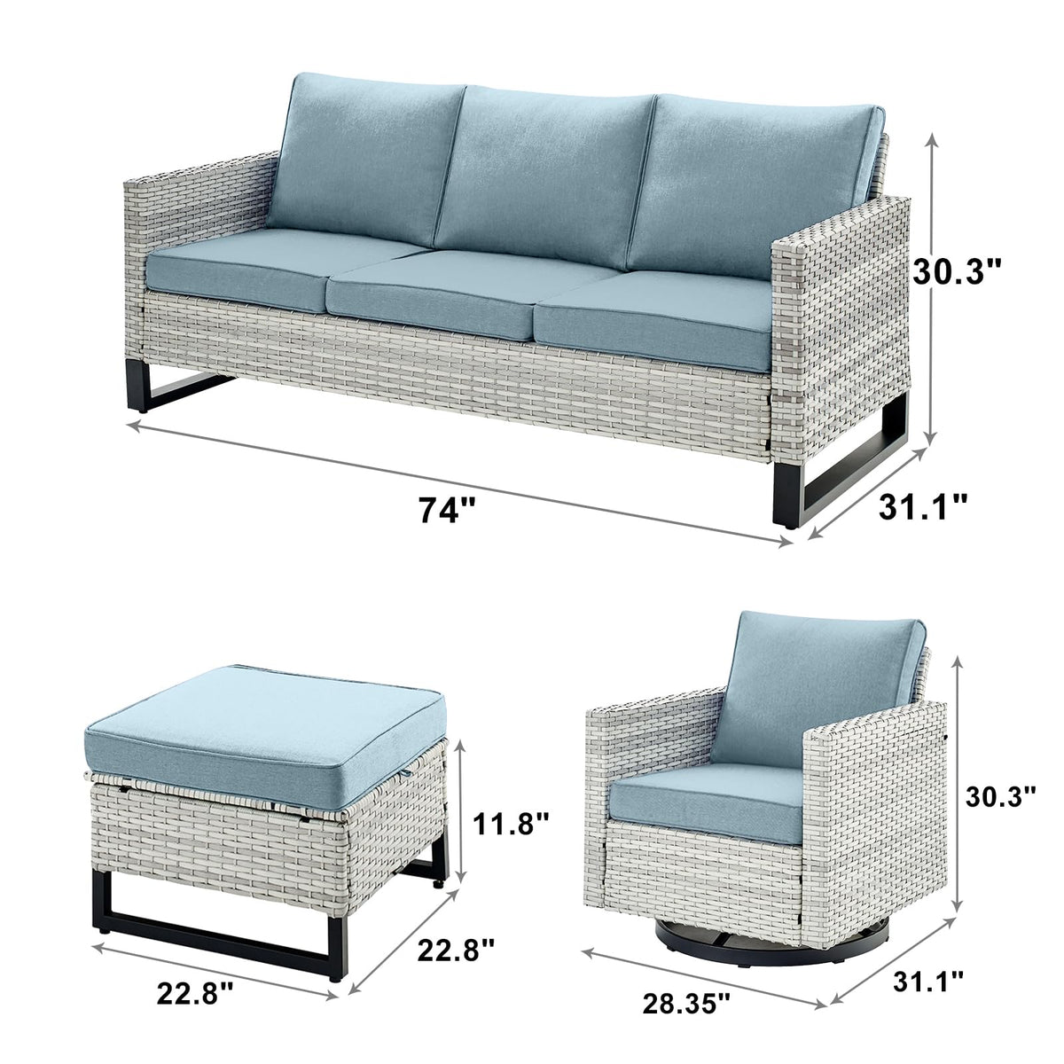 6 Piece Wicker Patio Conversation Set with Swivel Rocker Chairs and Ottoman G52640