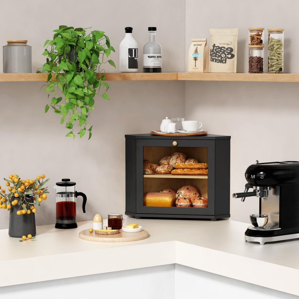 2 Tier Black Corner Bread Box R29271