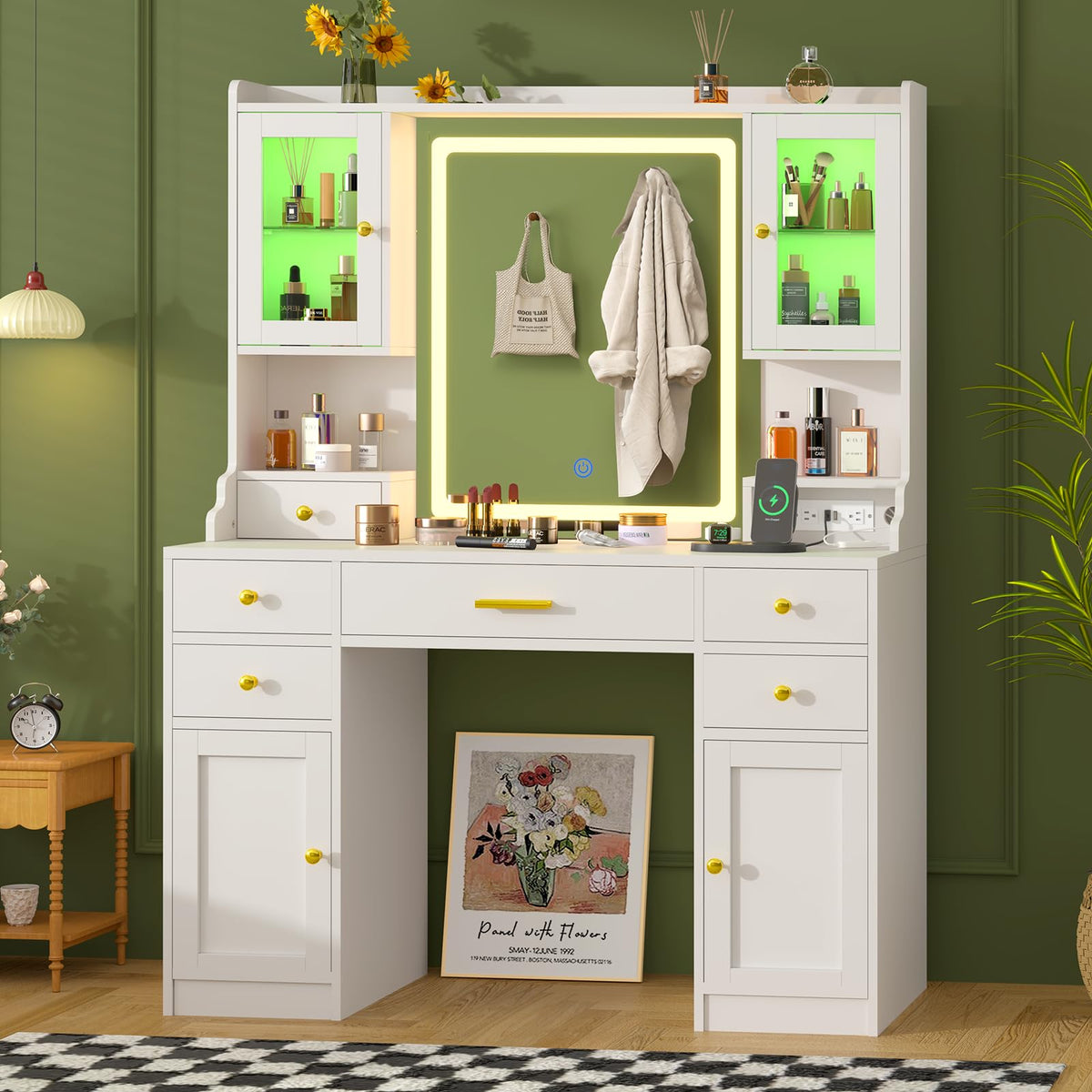 White Makeup Vanity Desk with LED Mirror U533