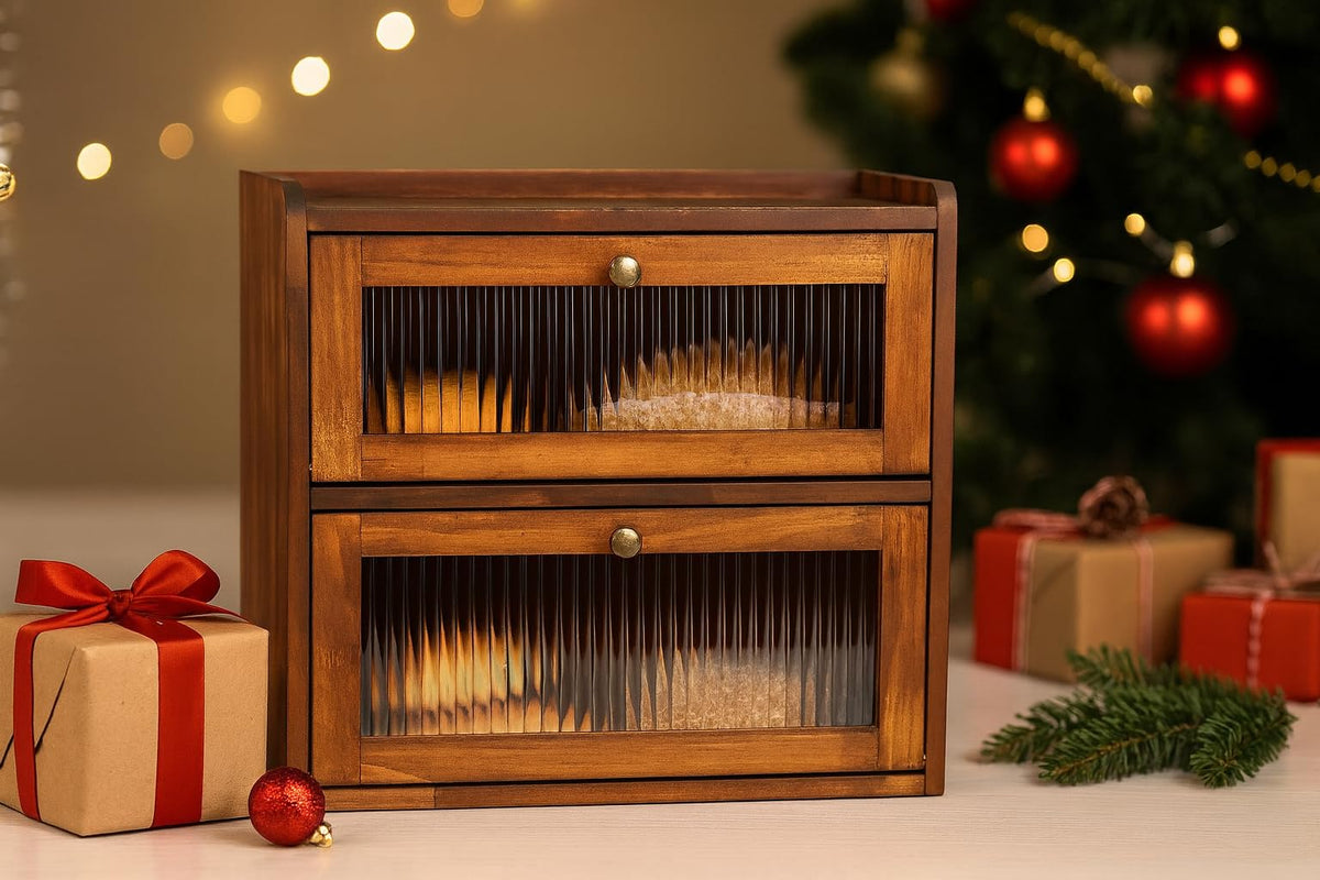 Brown 2 Layer Wooden Bread Box L4333