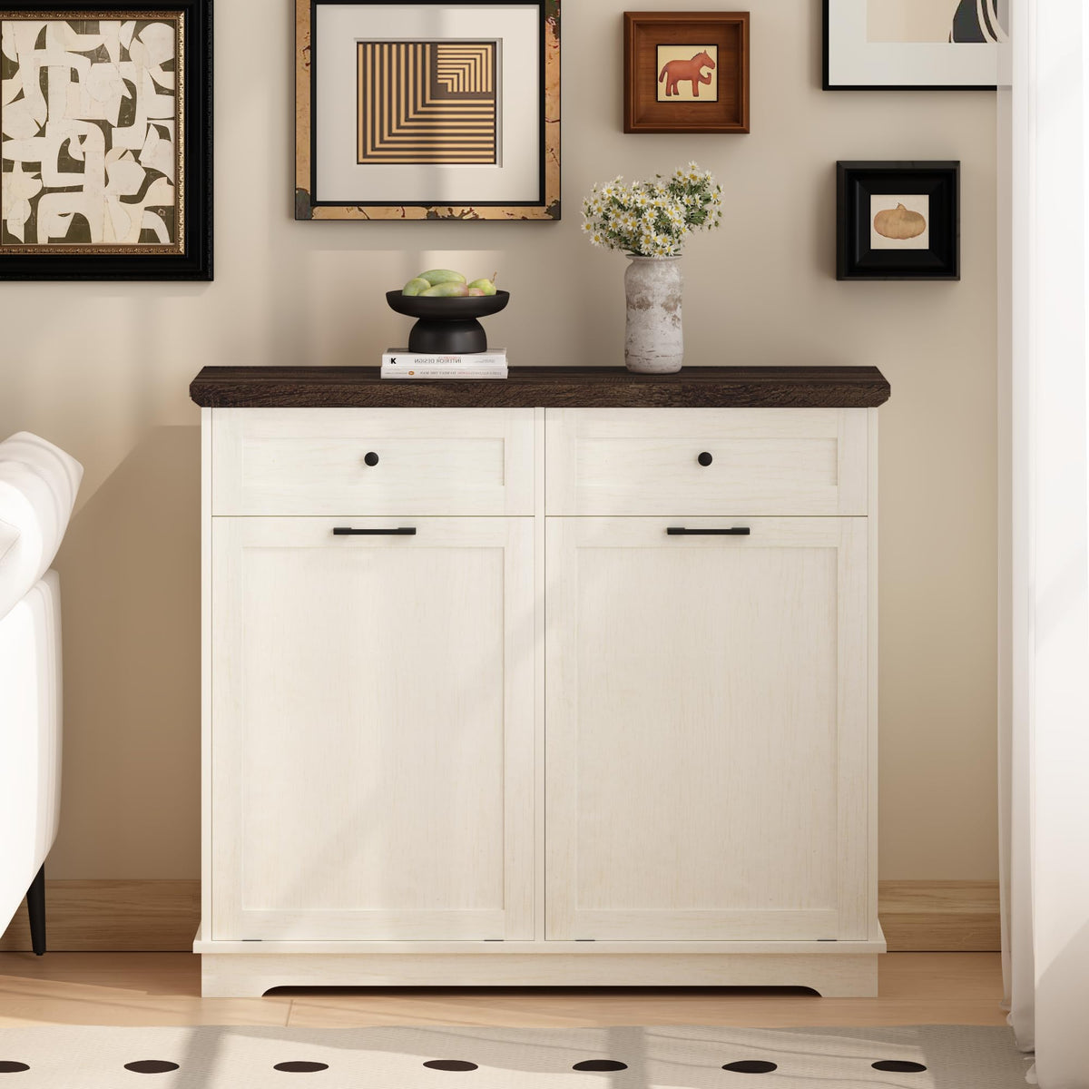 20 Gallon Double Tilt Out Trash Can Cabinet Antique White S84743