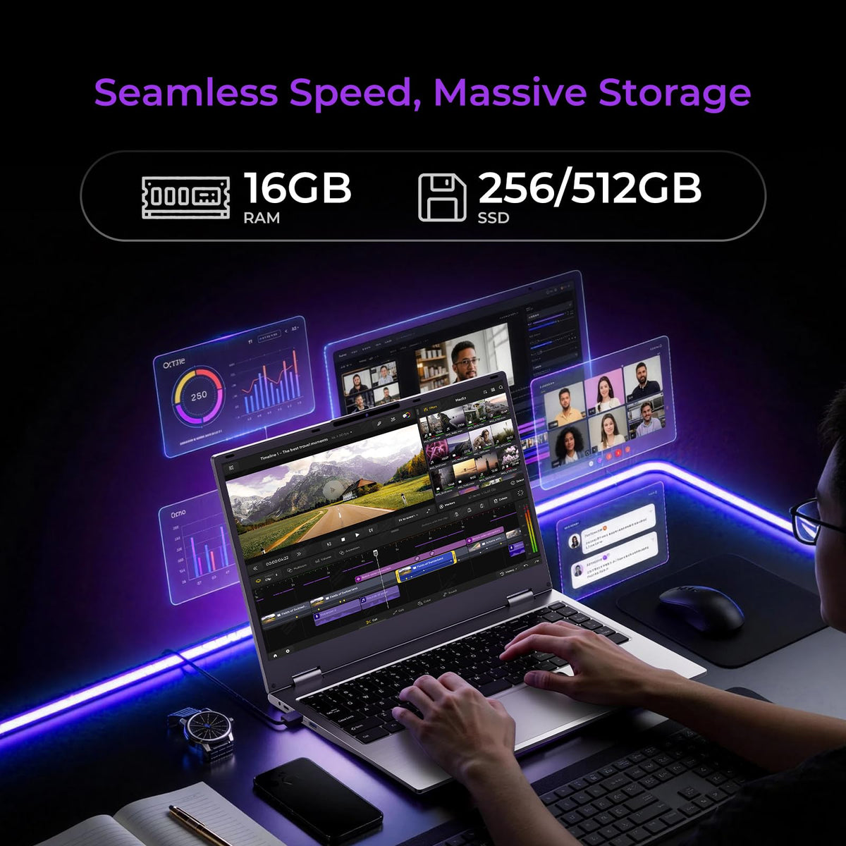 15.6" 2-in-1 Touchscreen Laptop Computer, 16GB RAM 256GB SSD F501356