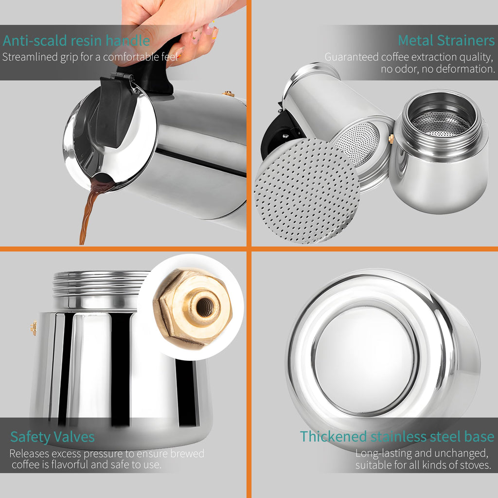 Stainless Steel Stovetop Espresso Maker 300ml 6 cup W958