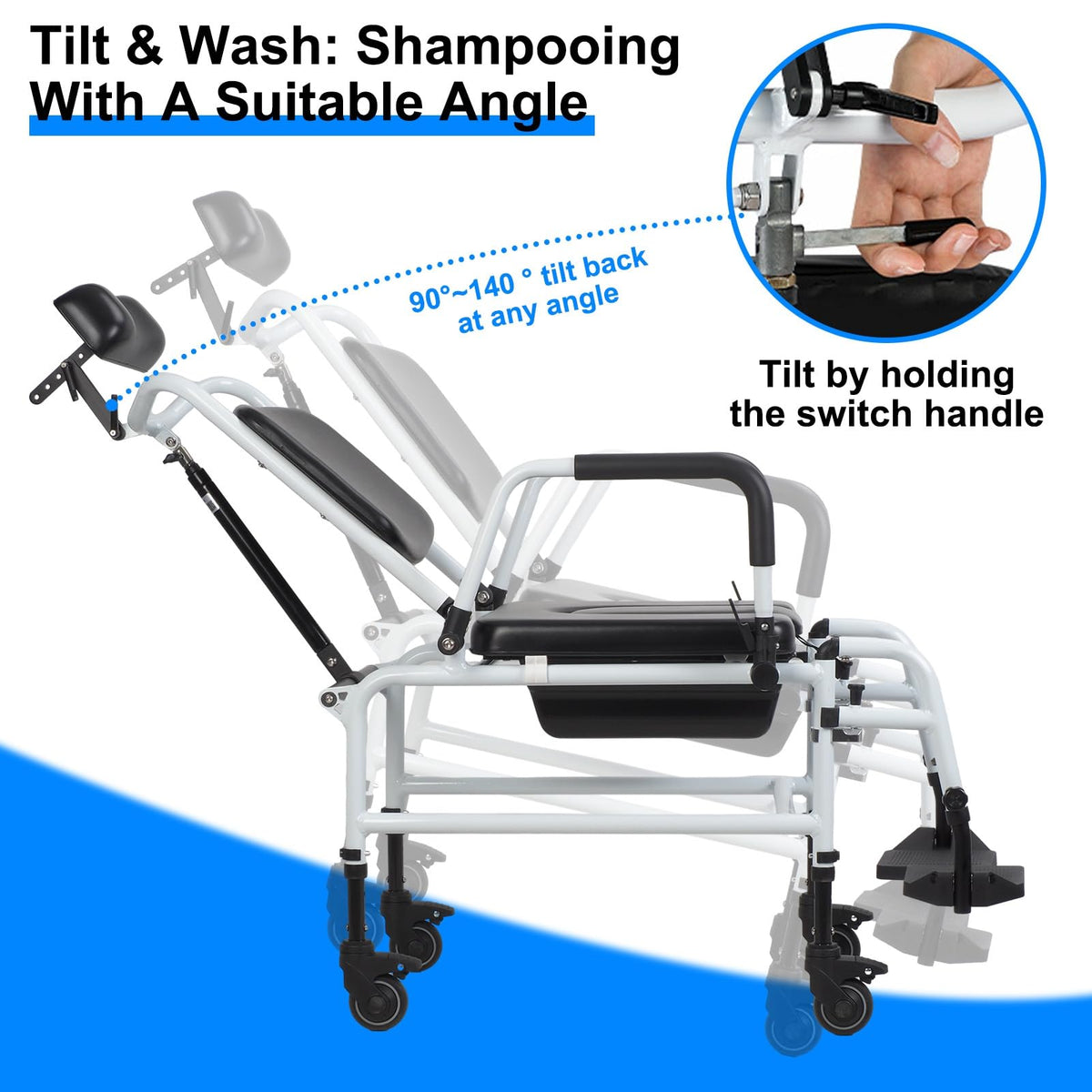 Rolling Shower Chair with Wheels, Adjustable Height Padded Seat & Back E45556