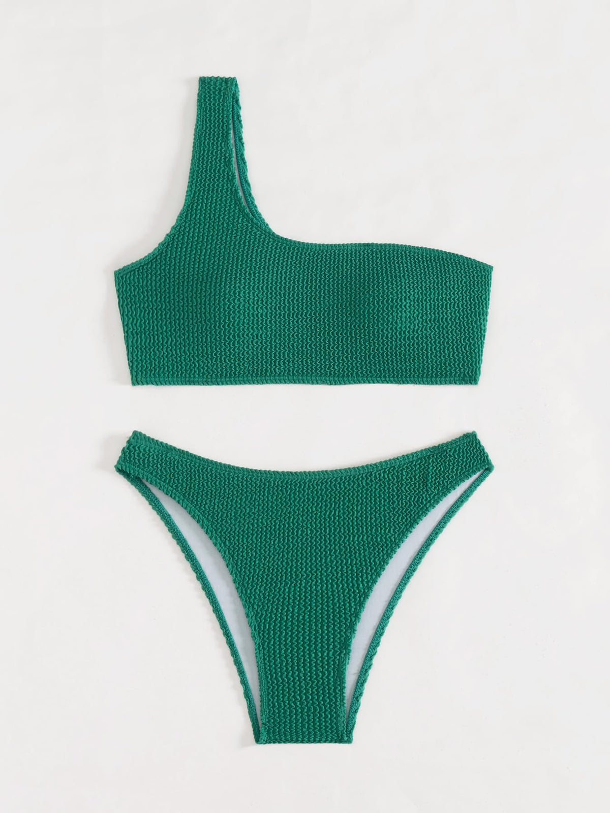One Shoulder Ribbed Textured Two Piece Swimsuit L814516