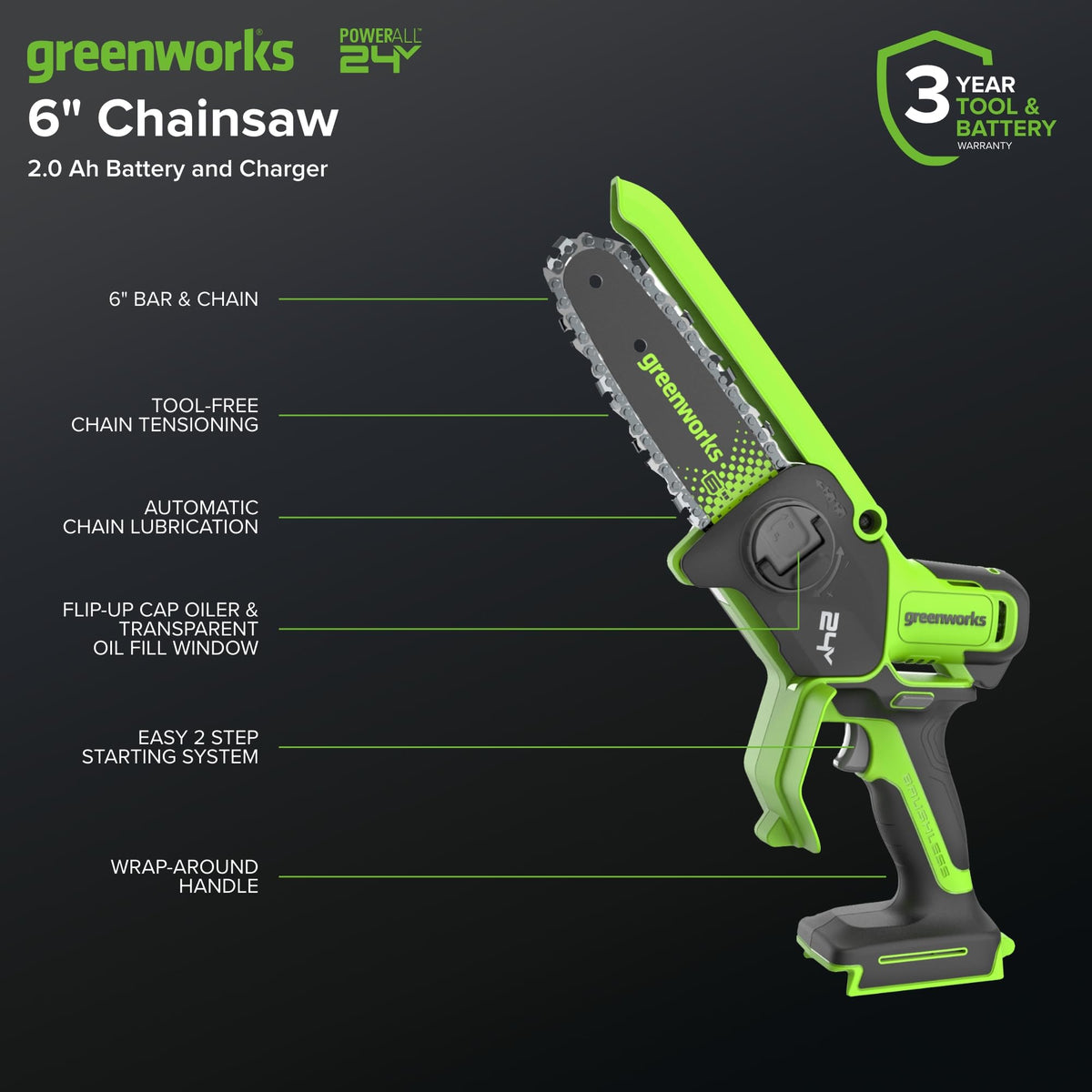 24V 6 in Mini Pruning Chainsaw R40449
