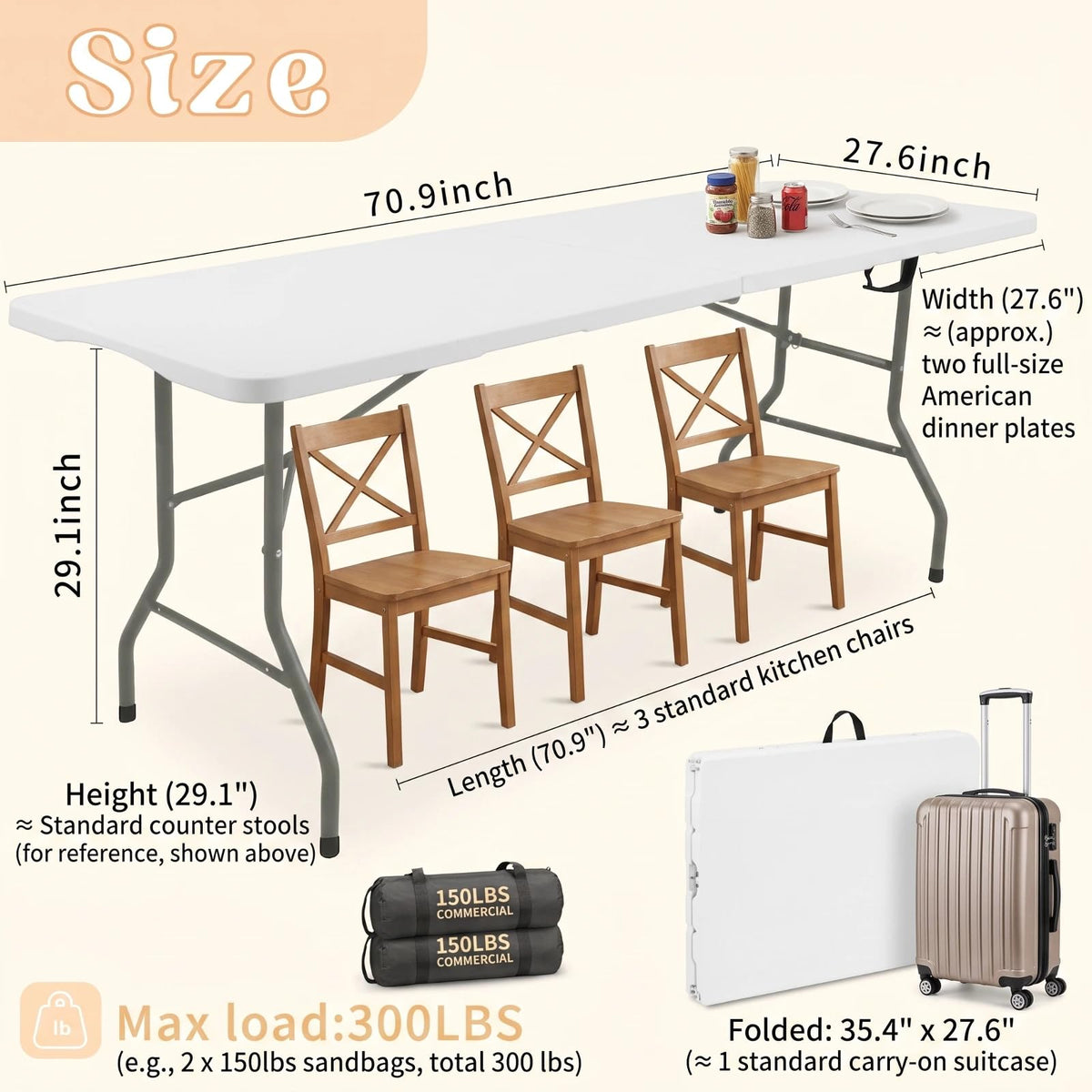 Set of 2 White 6 FT Folding Plastic Table D32973