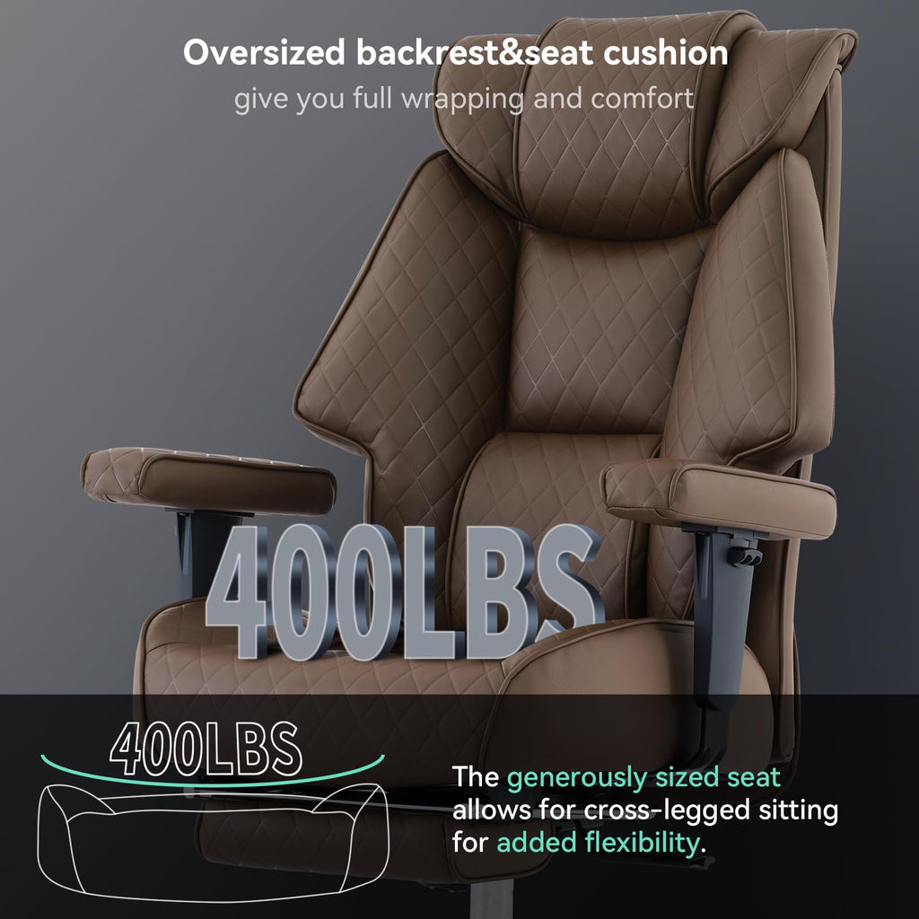 Big and Tall Office Chair with Footrest, PU Leather High Back Executive Chair 400lbs, Ergonomic Computer Chair Lumbar Support (Brown) M513278