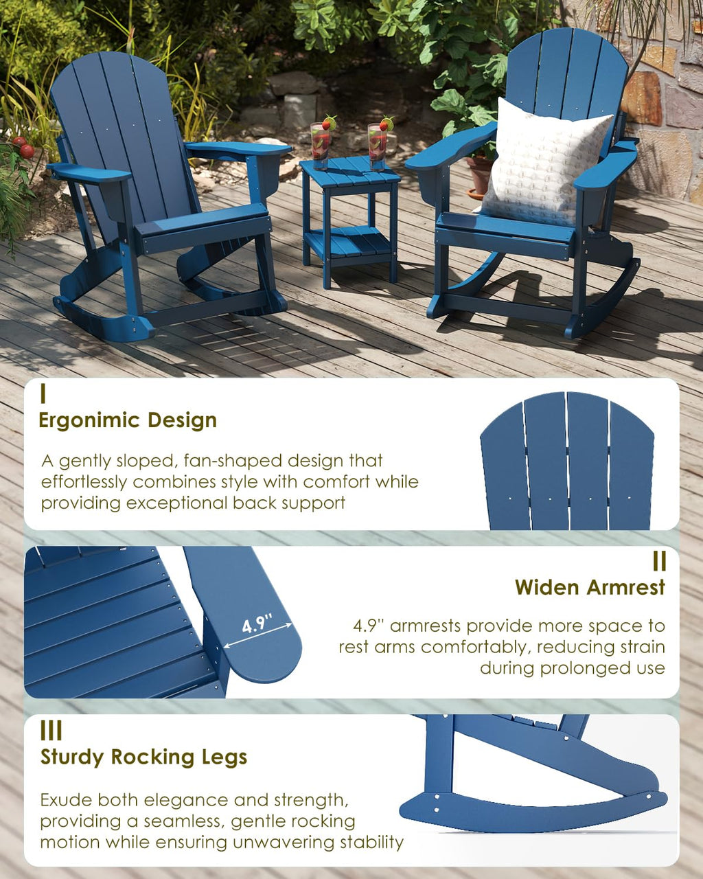 Blue Adirondack Rocking Chairs Set of 4 C4944