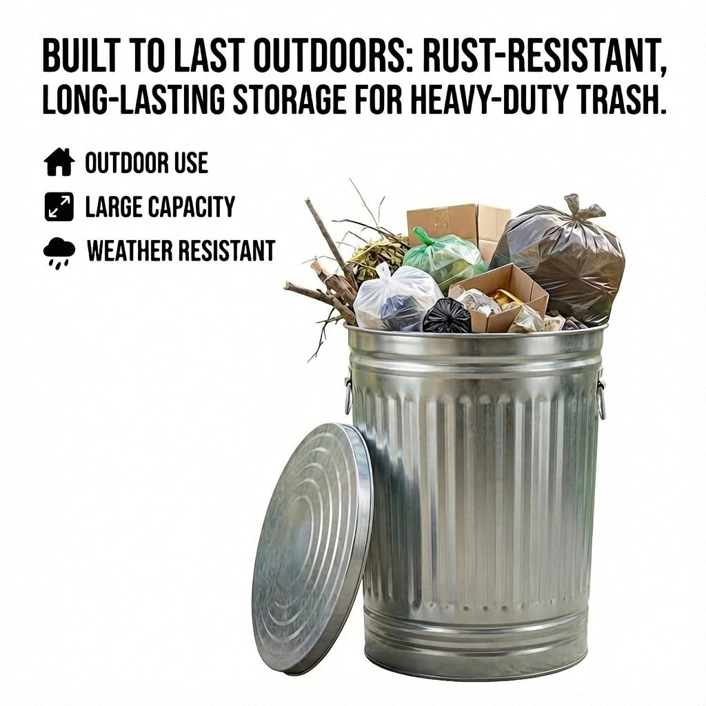 31 Gallon Galvanized Steel Metal Trash Can with Locking Lid R502709