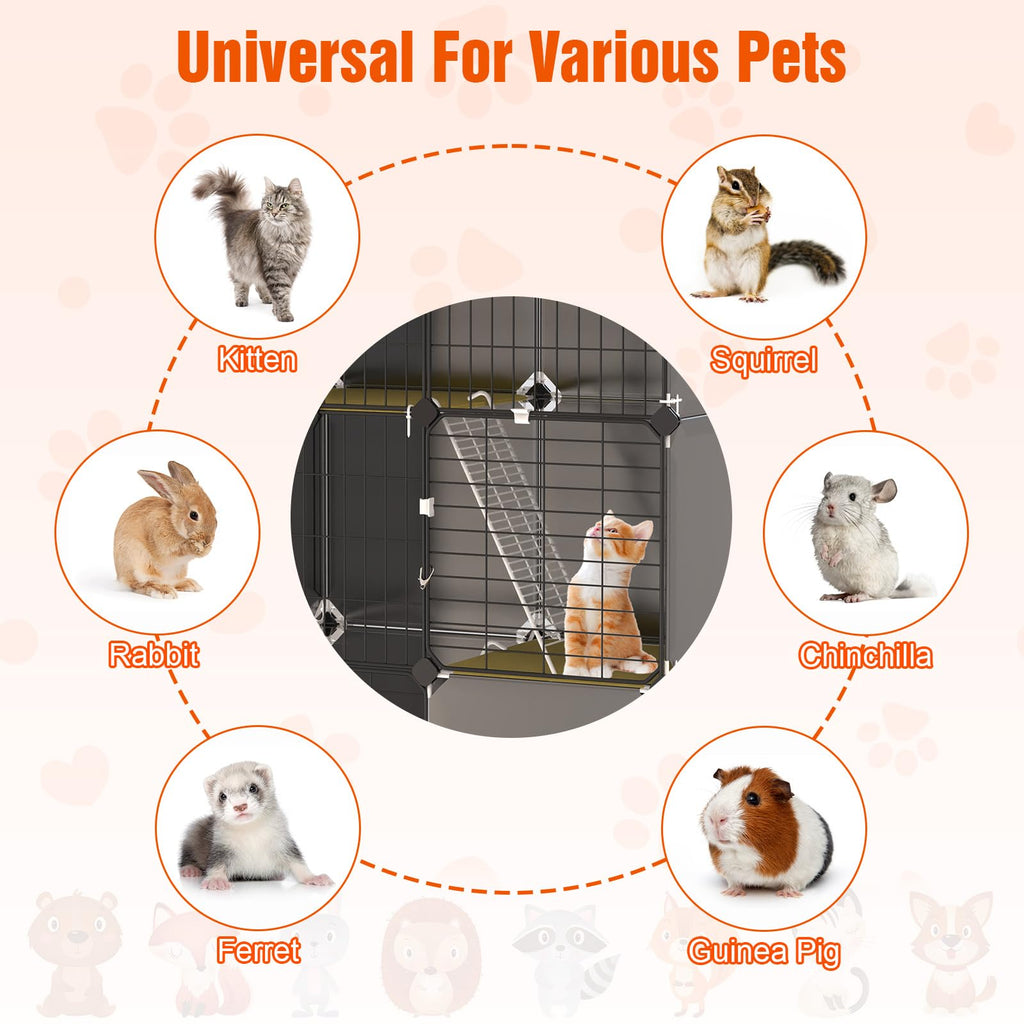 3-Tier Cat Cage with Litter Box, Hammock & Ladders Y590865
