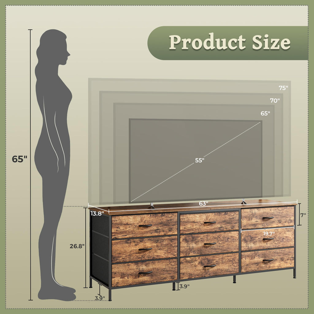 63 Inch 9 Fabric Drawer Dresser M24916