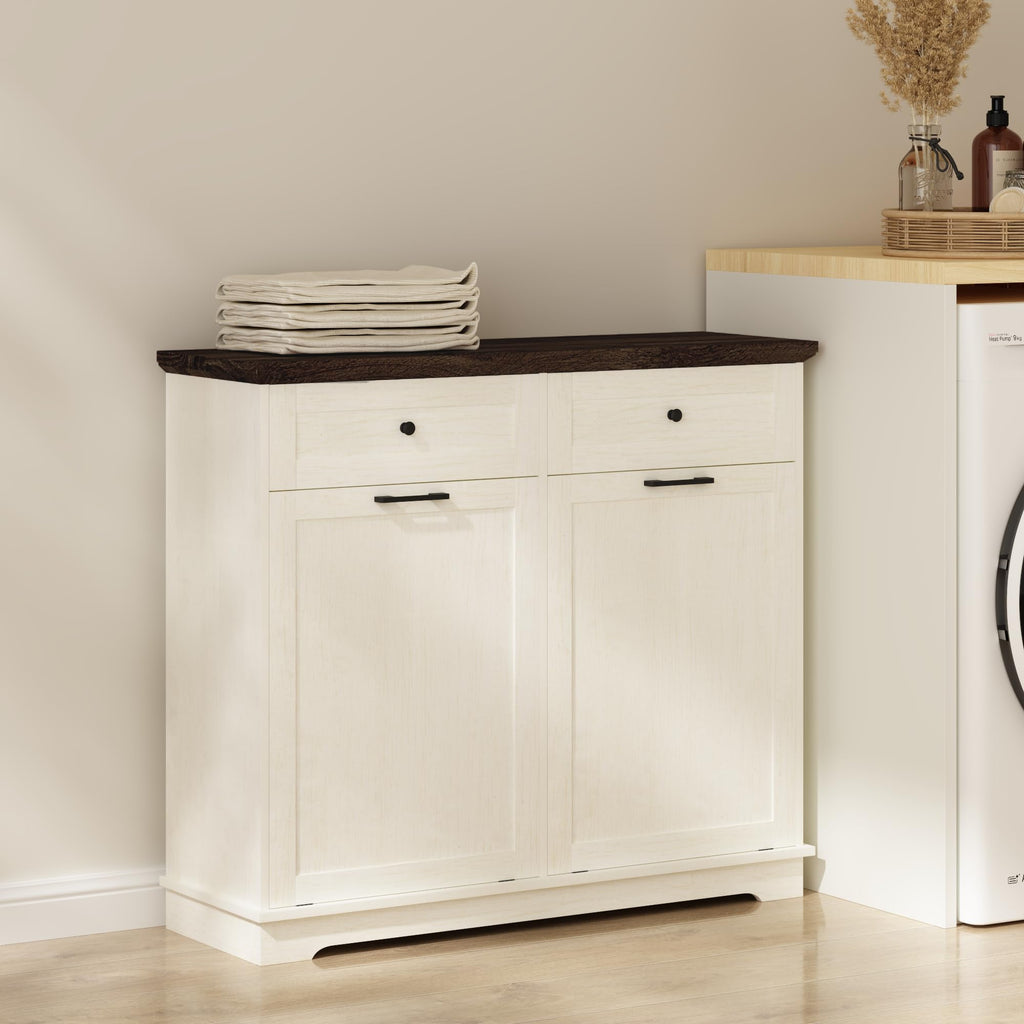 20 Gallon Double Tilt Out Trash Can Cabinet Antique White S84743