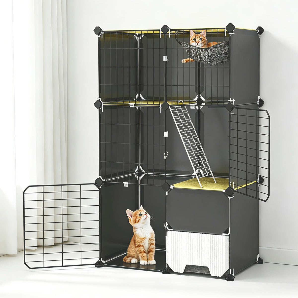 3-Tier Cat Cage with Litter Box, Hammock & Ladders Y590865