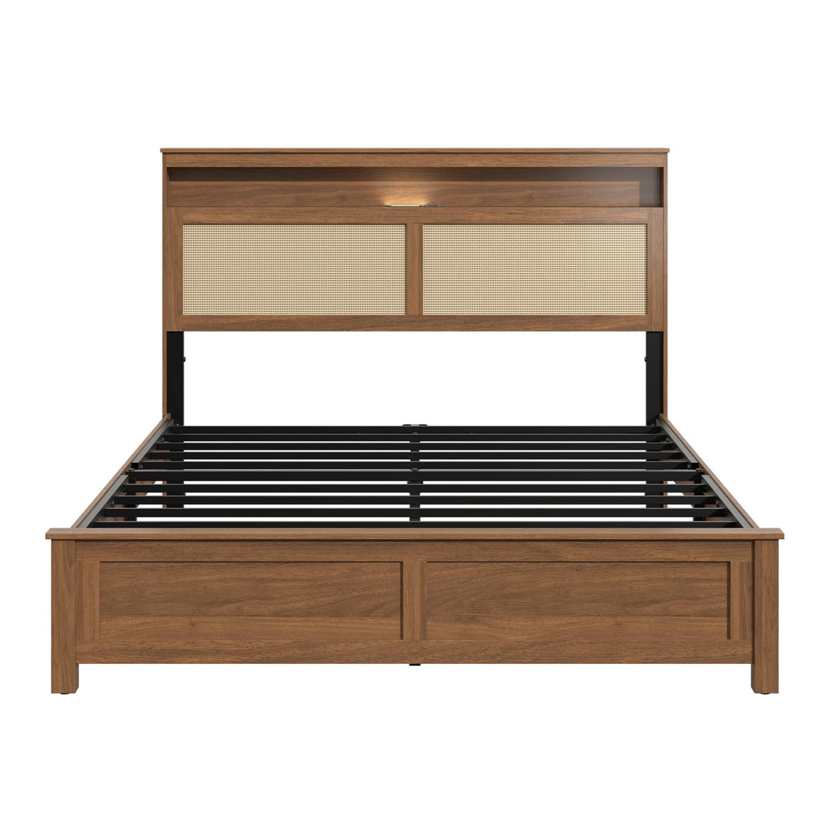 Brown Queen Wood Bed Frame with Storage Headboard O323