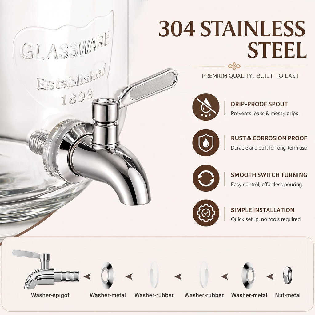 2 Gallon Glass Drink Dispenser with Stand V7562