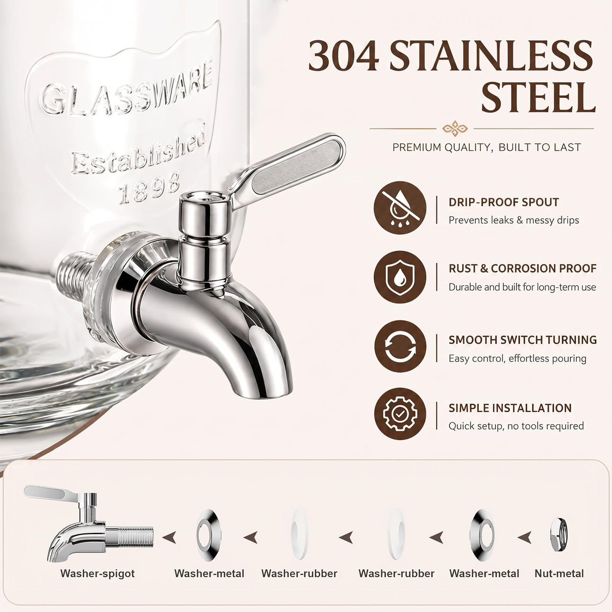 2 Gallon Glass Drink Dispenser with Stand V7562
