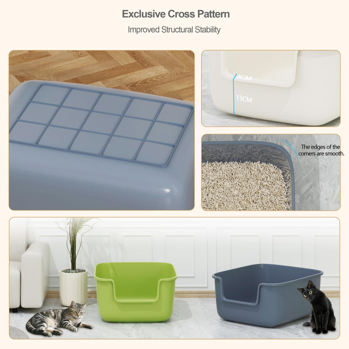 Large High Sided Cat Litter Box with Scoop 2 Pack U6769