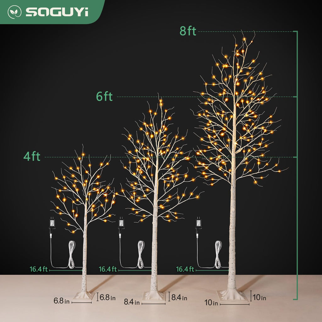 White Birch Tree with Lights Set of 3 Christmas Decorations with Warm White Lights Y817908