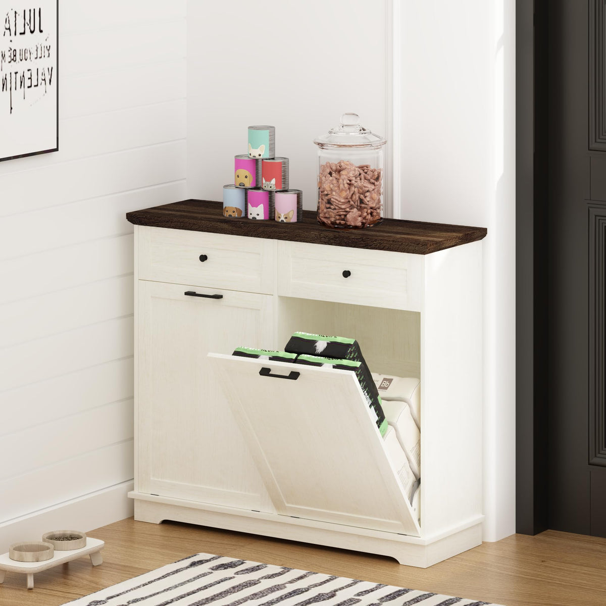 20 Gallon Double Tilt Out Trash Can Cabinet Antique White S84743