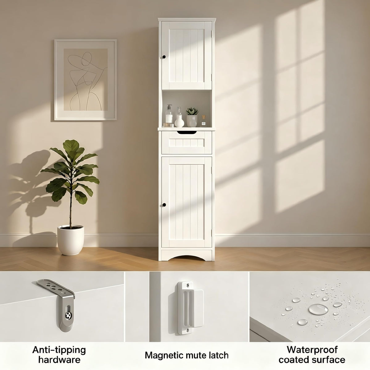 67” H Tall White Bathroom Storage Cabinet O120910