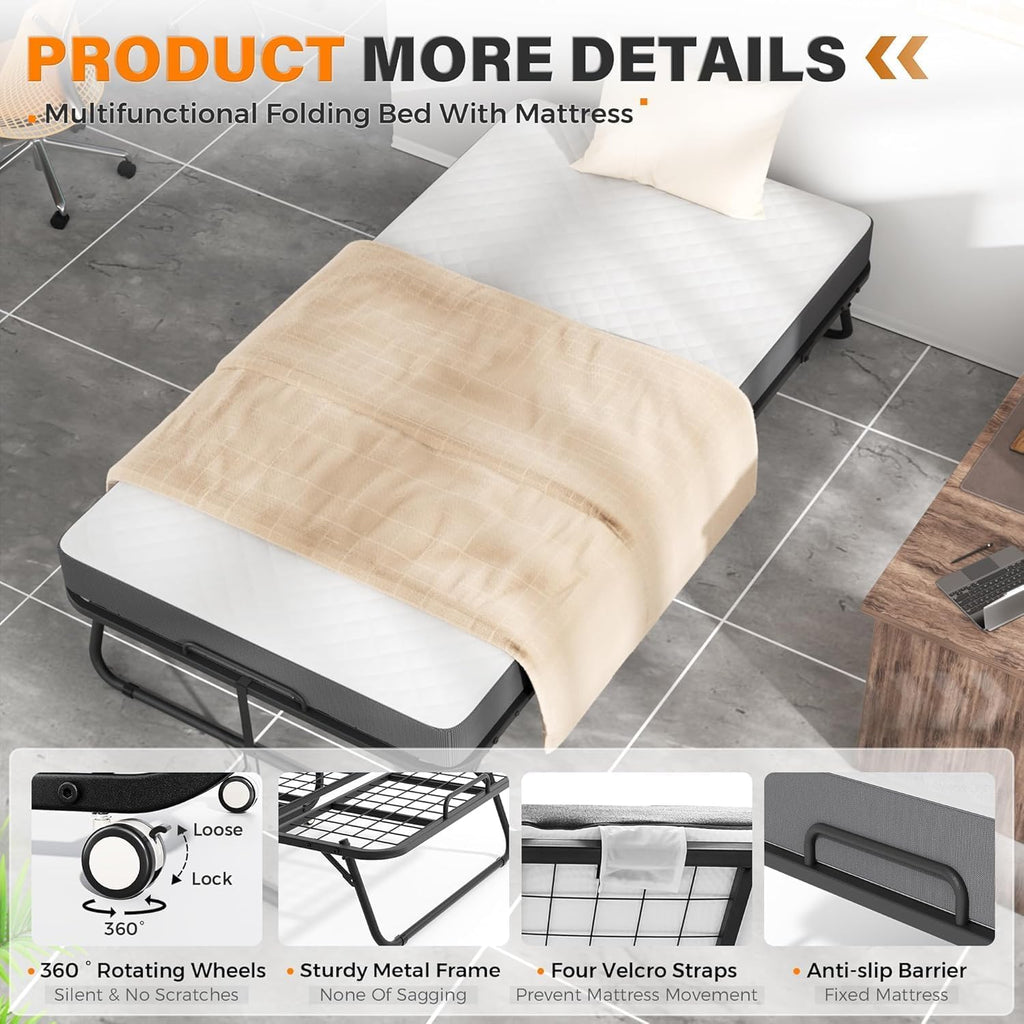 Folding Bed with Mattress 75" x 31" 5" Memory Foam X7331