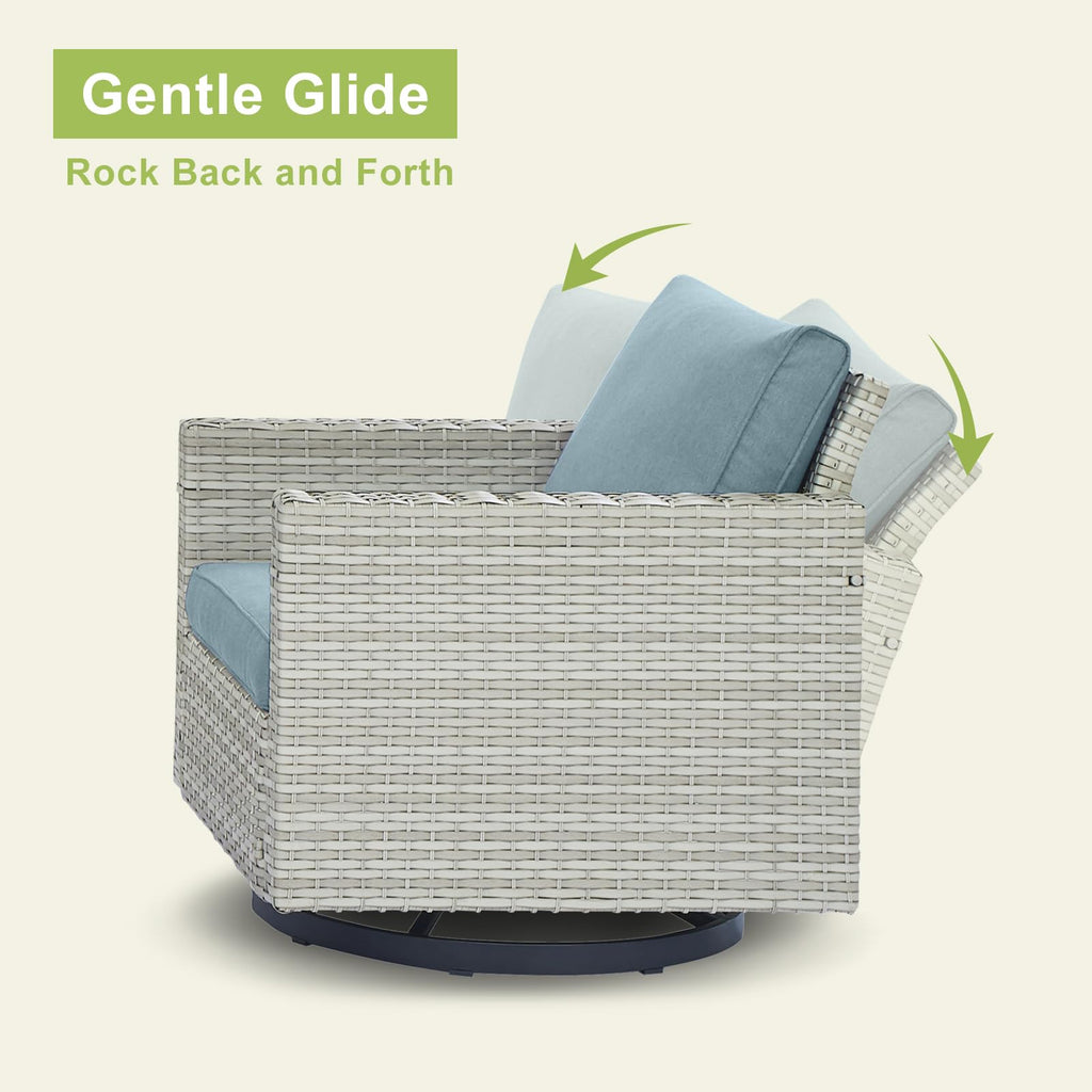 6 Piece Wicker Patio Conversation Set with Swivel Rocker Chairs and Ottoman G52640