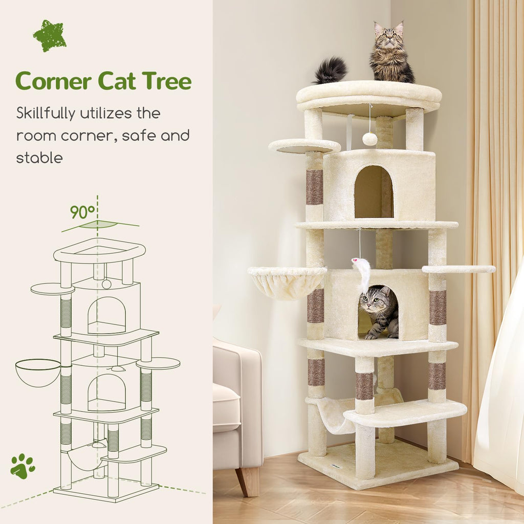 Beige 66inch Corner Cat Tree Tower O54862