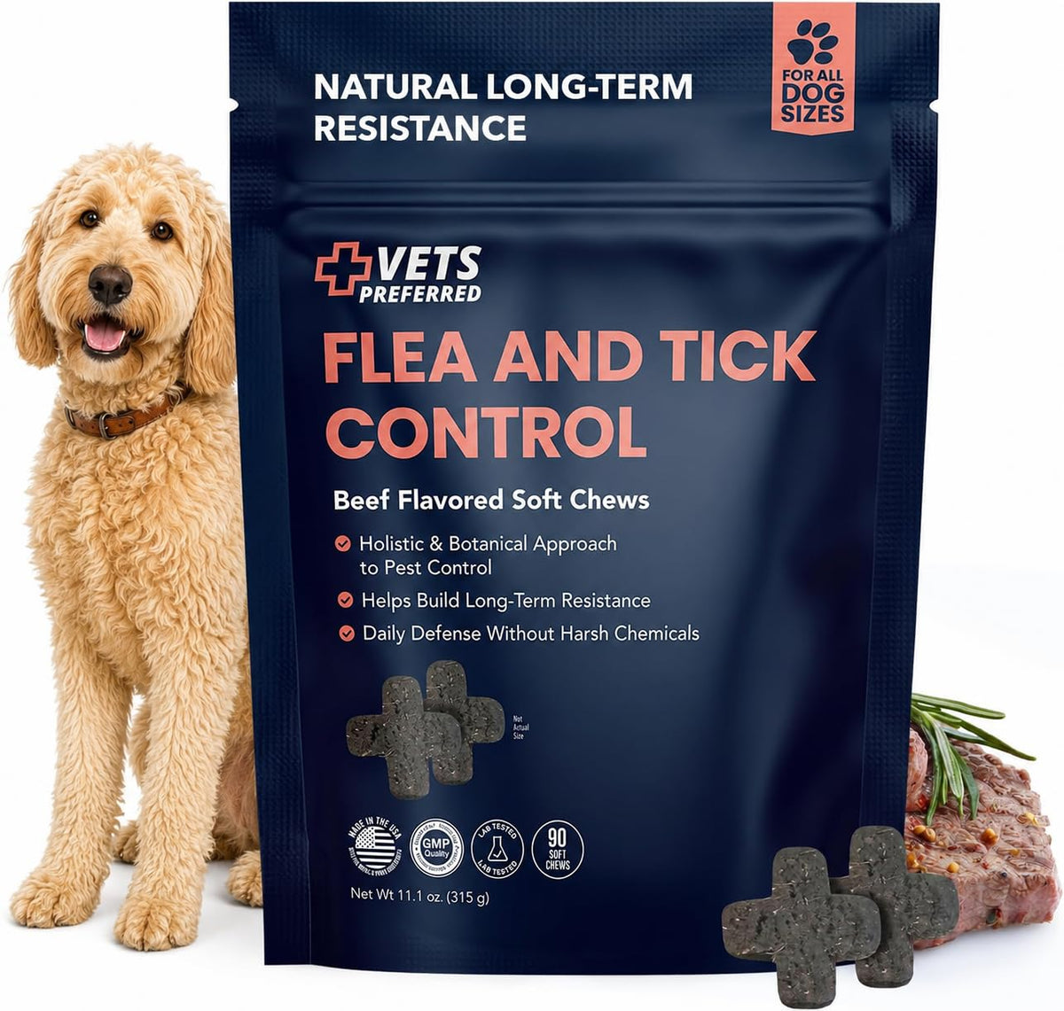 Chewable Flea and Tick Prevention for Dogs 90 Ct I384537