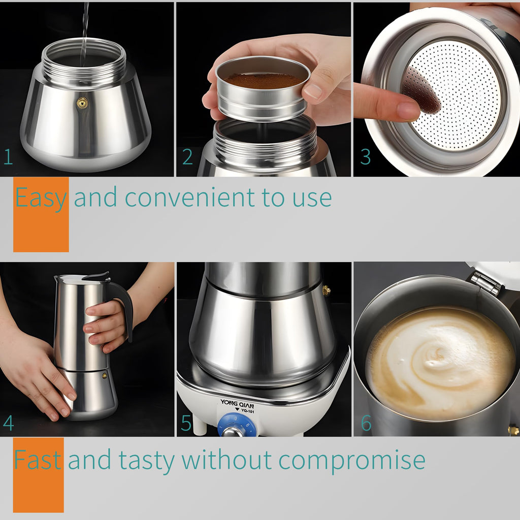 Stainless Steel Stovetop Espresso Maker 300ml 6 cup W958