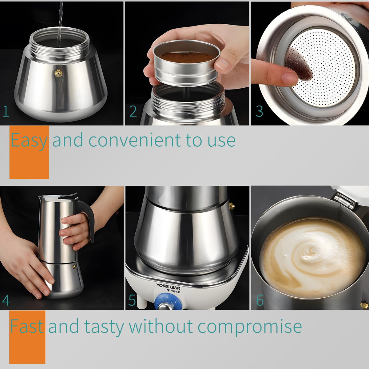 Stainless Steel Stovetop Espresso Maker 300ml 6 cup W958