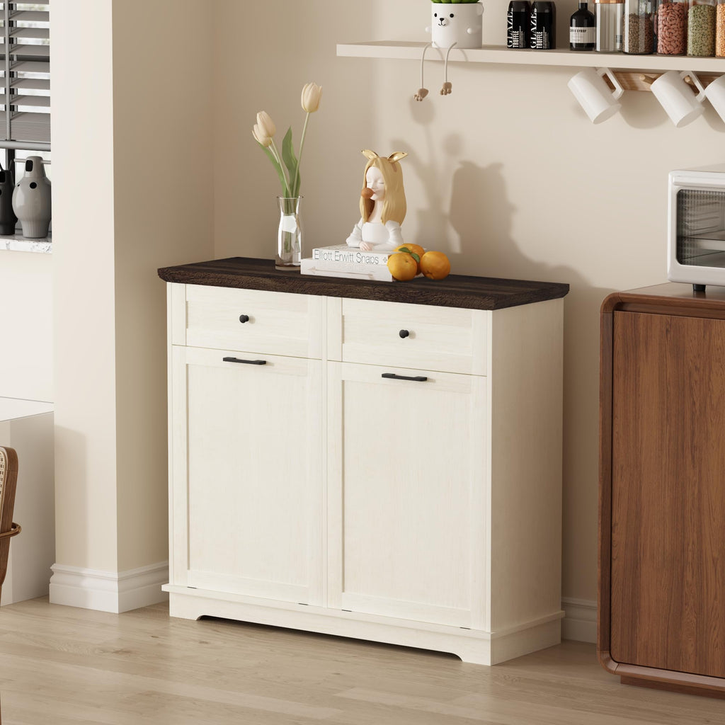 20 Gallon Double Tilt Out Trash Can Cabinet Antique White S84743