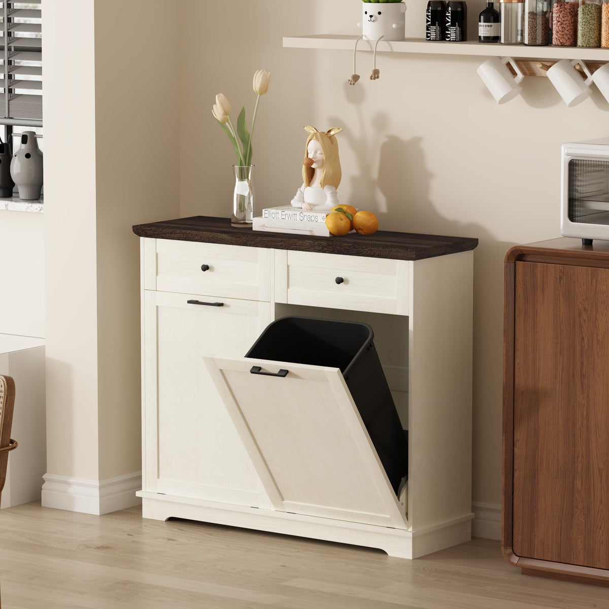 20 Gallon Double Tilt Out Trash Can Cabinet Antique White S84743