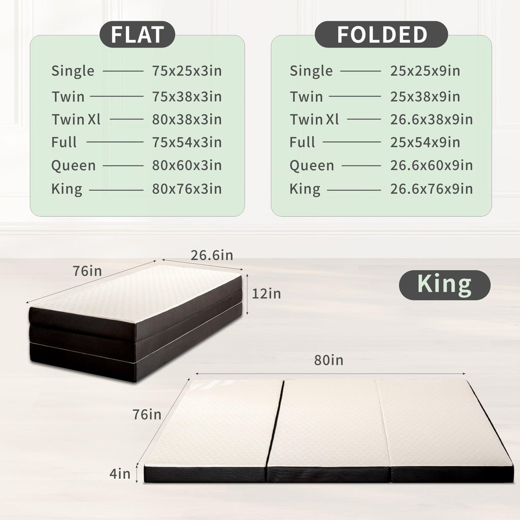 4 Inch Tri Fold Memory Foam Mattress with Washable Cover L96978