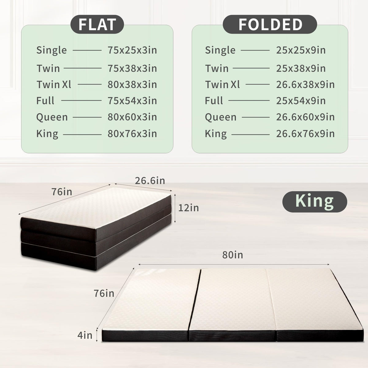 4 Inch Tri Fold Memory Foam Mattress with Washable Cover L96978