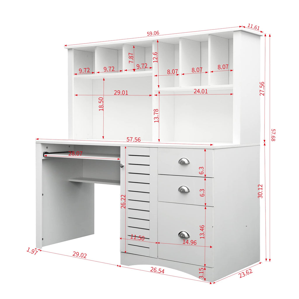White Computer Desk with Hutch C1528