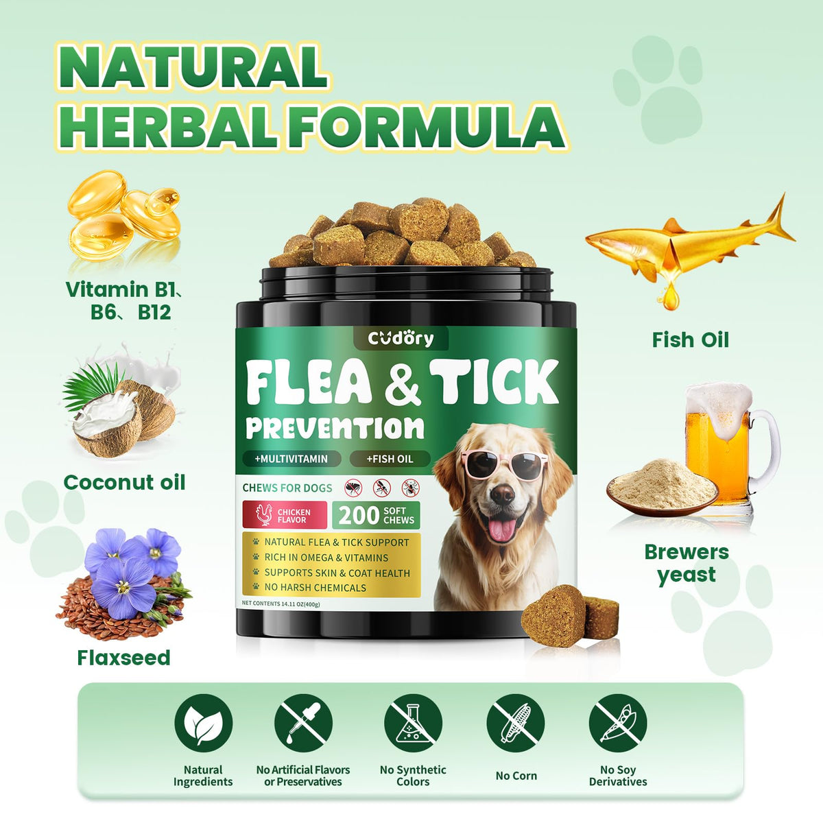 Flea and Tick Prevention for Dogs with Vitamins Fish Oil F21765