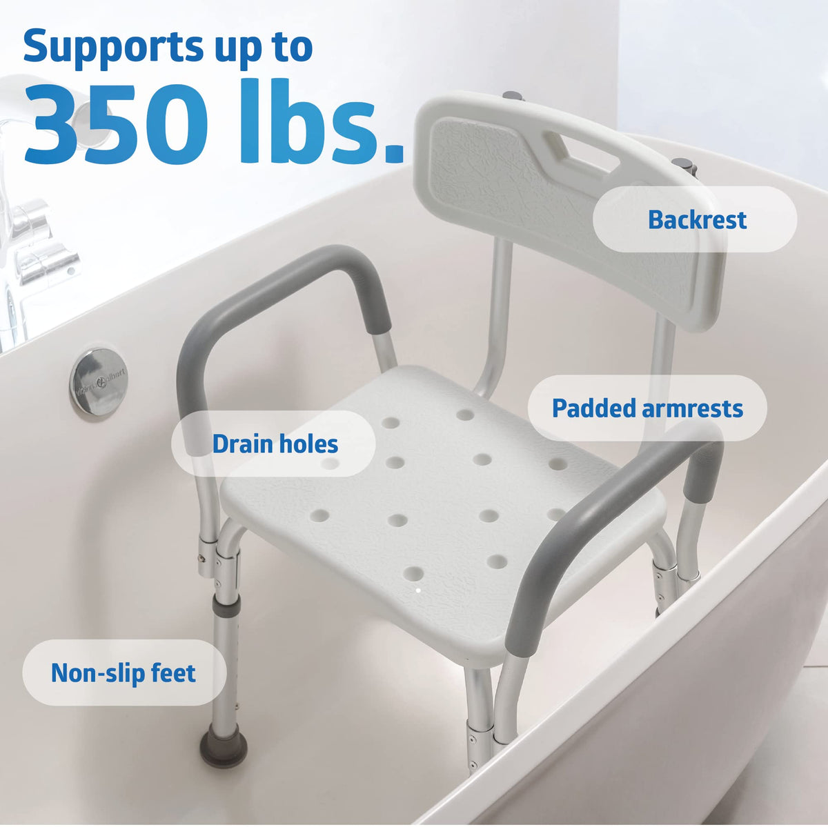 Shower Chair with Backrest and Padded Armrests C982536