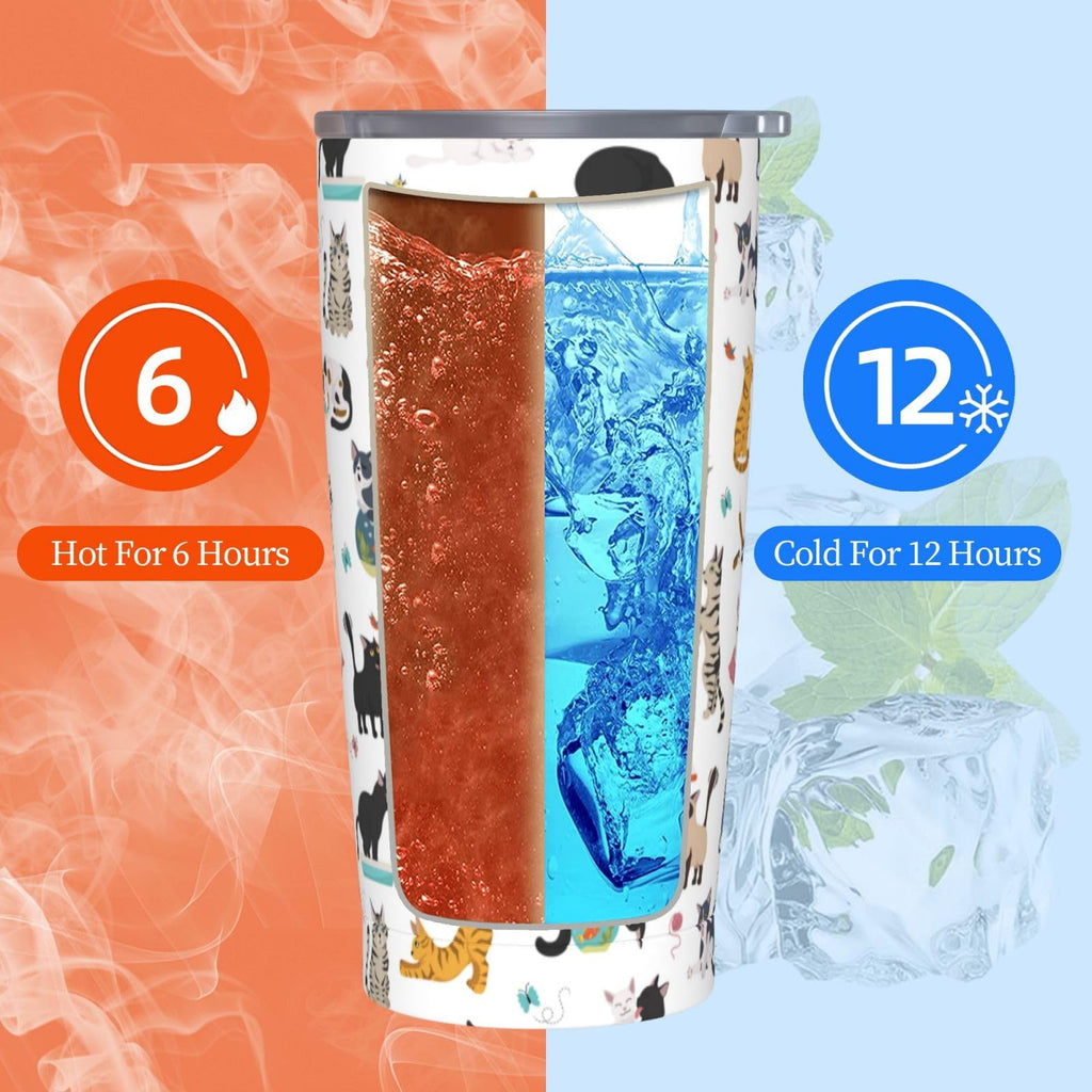 20 Oz Stainless Steel Insulated Cat Tumbler with Lid and Straw L7973